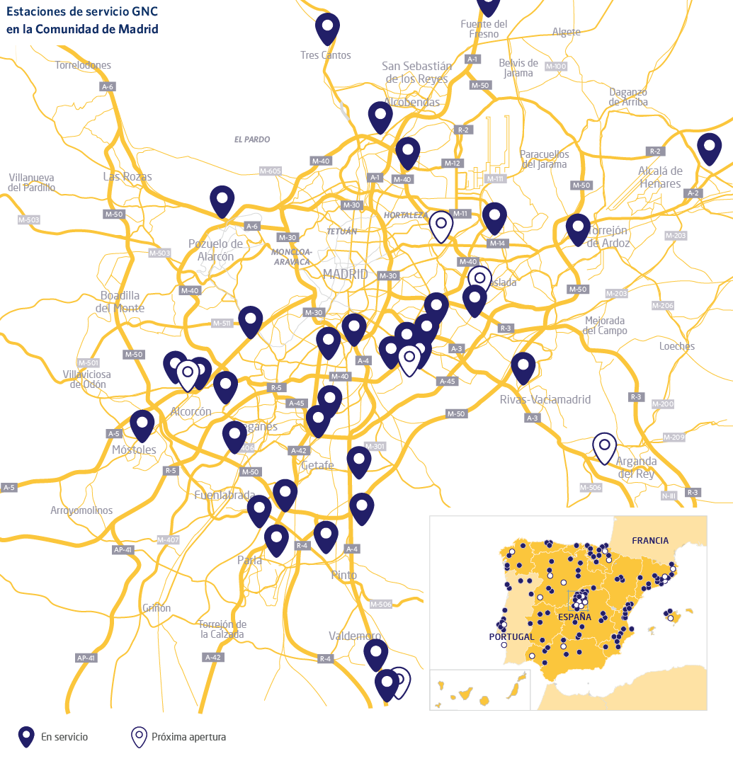 Estaciones de servicio GNC en la Comunidad de Madrid